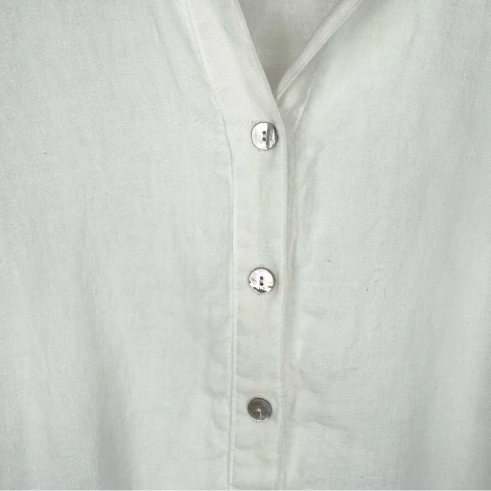 Finley Jasmine Sleeveless Tiered White Linen Dress Collared Button Front Size S - Picture 4 of 7